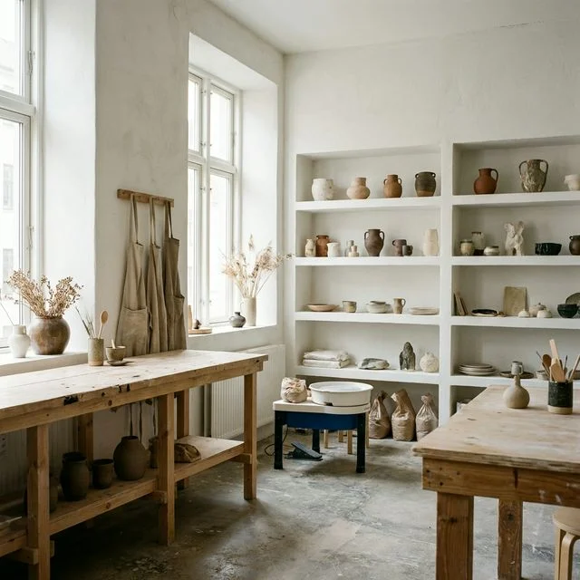 Intérieur de l'atelier Ecohesens Studio baigné de lumière à Saint-Denis